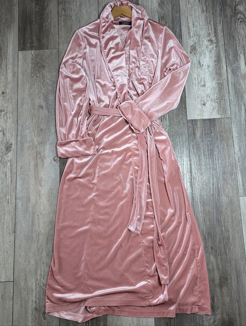 Lauren Ralph Lauren Green Label Embroidered Monogram Long Velvet Robe Size Md